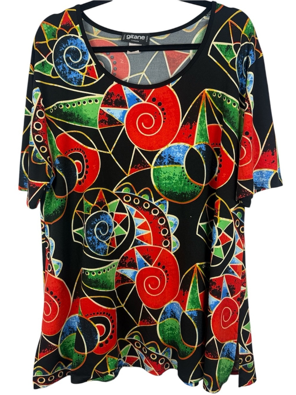Gitane Canada Abstract Geometric Spiral Graphic Print Tunic Top Size XX/L